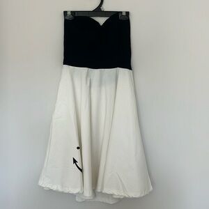 Strapless Black and White Fit-and-Flare Dress